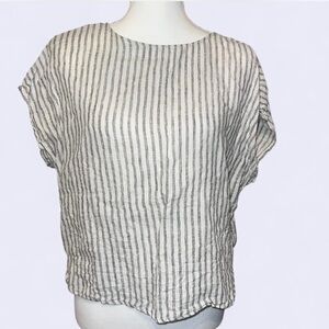 Tahari black and white striped 100% linen top Size L